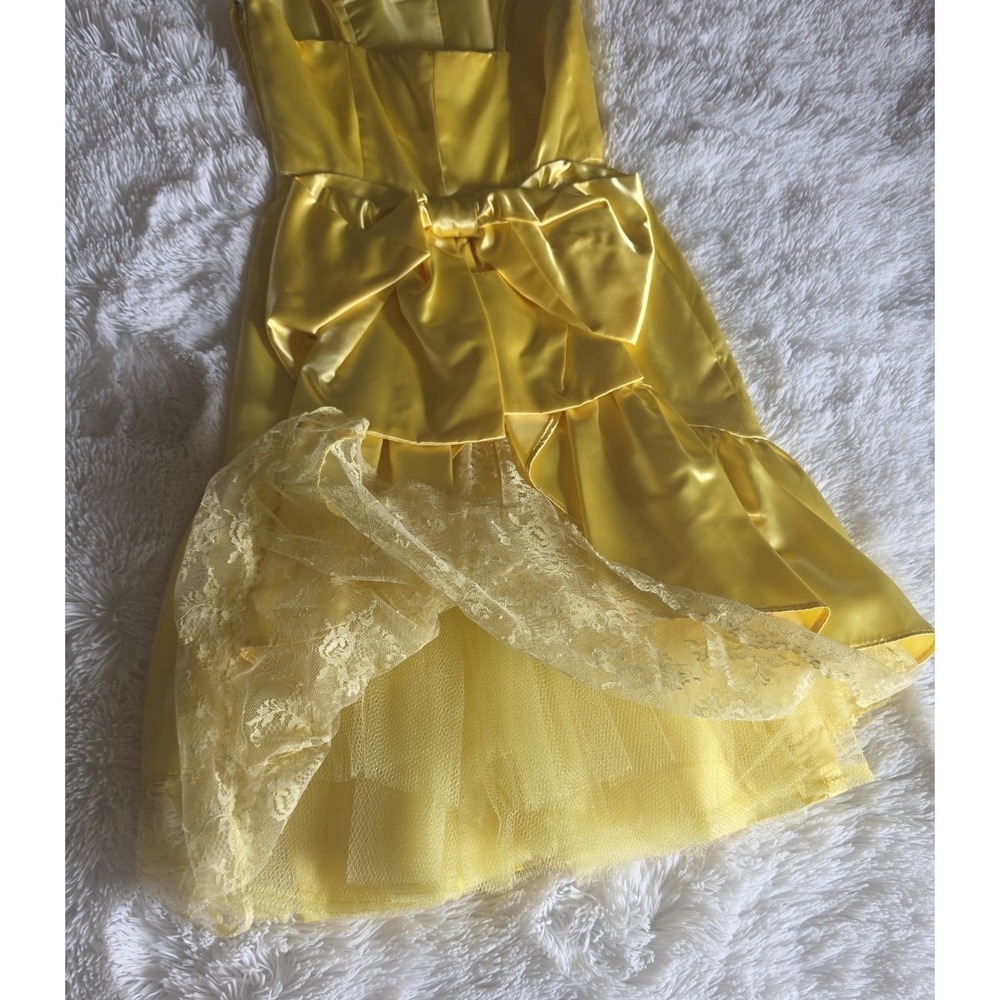 Vintage An Original by Hazel Hammer 80's Prom Satin & Lace Yellow Dress- S - Picture 4 of 12
